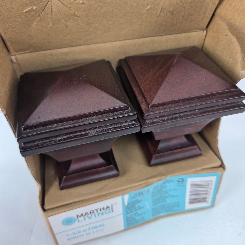 Martha Stewart Living 1-3/8 in Curtain Rod Finials Antique Mahogany Set of 2